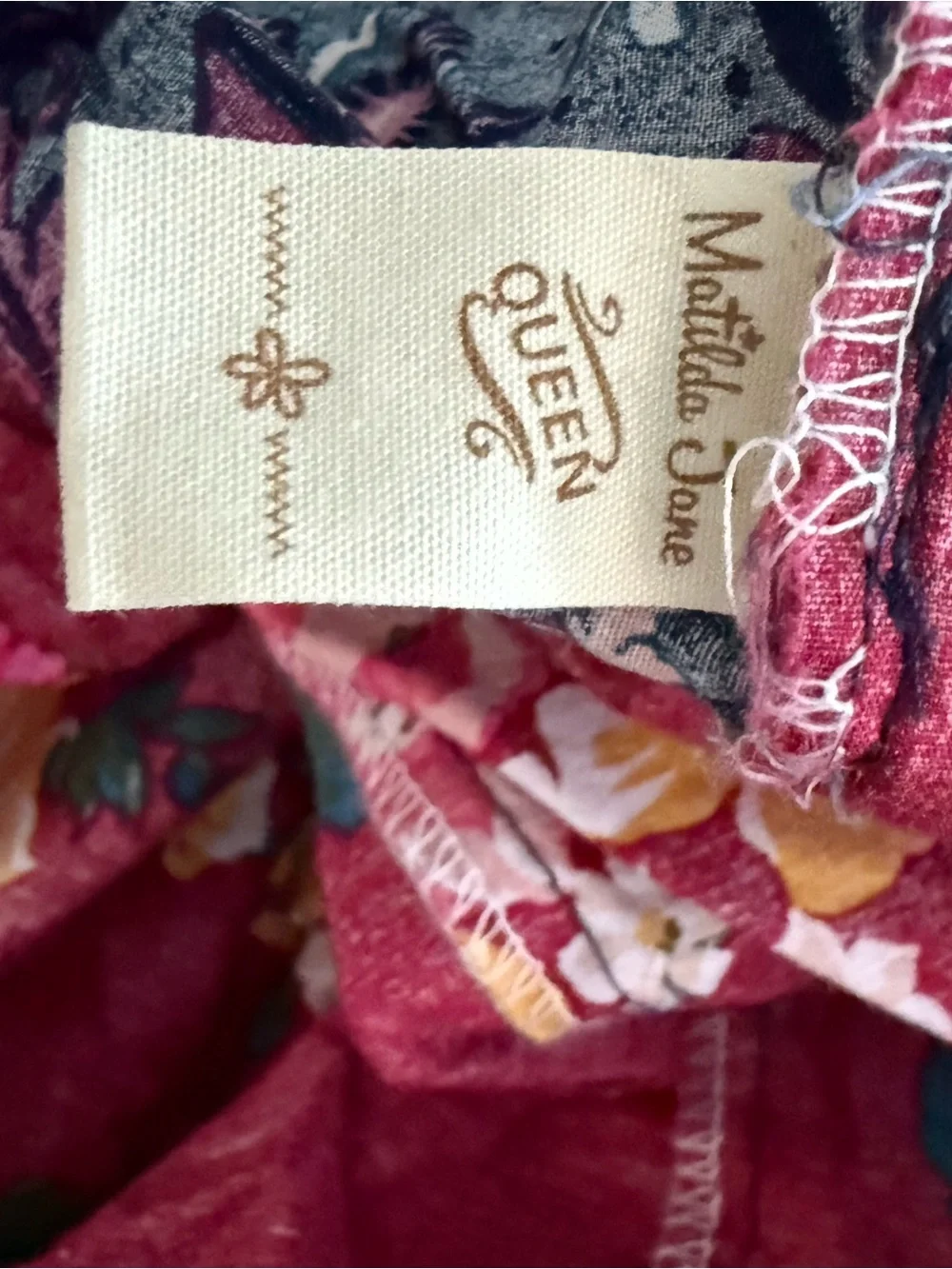 Queen Matilda Jane Floral bedskirt - Teal and Burgundy